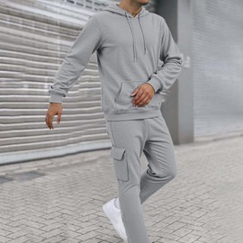 Tracksuit Men,Men's Tracksuit Sweatsuit 2 Piece Set Light Gray Sweatpants with Hoodie Casual Lightweight Comfy Workout Jogging Outfits Suit,L