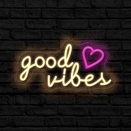 Ao Yee ZGL Good vibes neon sign, suitable for teenage girl, wife, girlfriend room decoration, pink neon sign for bedroom, salon, wedding party, gift for girl