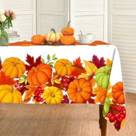 Quimoy Fall Tablecloth 60×84 Inch Rectangular, Autumn Pumpkin Maple Leaves Table Cover, Harvest Orange Pumpkin Fall Table Cover for Autumn Thanksgiving Party Picnic Kitchen Dinner Decor