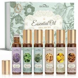 SNOWSEN Essential Oils Roll on Set, Aromatherapy Essential Oil with Roller Ball for Skin, Natural Essential Oil Roller Gift Set with Lavender, Peppermint, Frankincense, Eucalyptus, Lemon, Myrrh