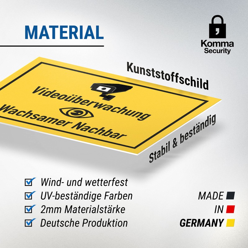 Komma Security Videoüberwachung Wachsame Nachbarn Sign - Achtung Vorsicht Videoüberwachung