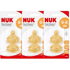 Nuk First Choice+ 10120014 Latex Teat Size 1 (0-6 Months) M, Pack of 3 (3 x 2 Blisters)