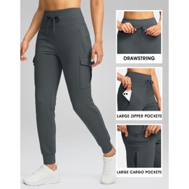 SANTINY Women Fleece Lined Cargo Joggers High Waisted Winter Warm Waterproof Hiking Pants with Zipper Pockets (Dark Grey_M)