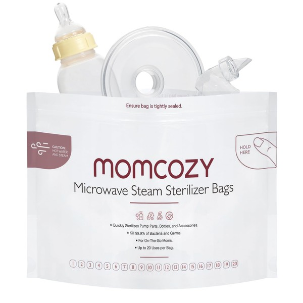 Momcozy Larger Microwave Steam Steri-lizer Bags, 2 Count Travel Steri-lizer Bags Reusable for Breast Pump Parts/Baby Bottles, Breastpump Accessories for Momcozy S9 Pro/S12 Pro/V1/V2, NOT for M5