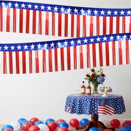 4th of July Foil Fringe Garland, 2Pack 39Ft Red White and Blue Star Tinsel Streamers, 4th of July Decorations Metallic Hanging Backdrop Banner for Parade Floats Memorial Day Patriotic Party Decoration