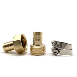 wowoda 3 Sets 5/8" Brass Garden Hose Mender End Repair Connector, Female and Male Hose Connector with Stainless Clamps