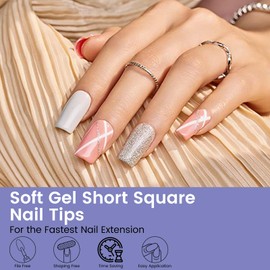 Wilfniee Short Square Nail Tips: 240PCS Acrylic Pre-shaped Soft Gel Square Nail Tips, 12 Sizes Full Cover Fake Press on Nails for Beginner Professional DIY Nail Salon