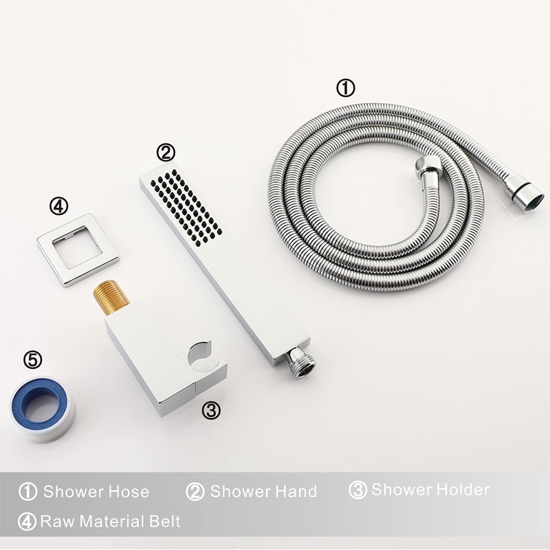 Asyas Chrome Brass High Pressure Hand Held Shower Wand Square