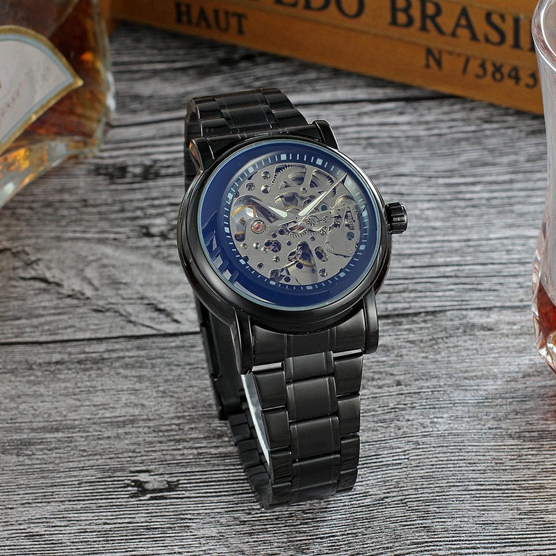 WINNER Men Hollow Full Automatic Mechanical Waterproof Watch Wristwatch (Black)
