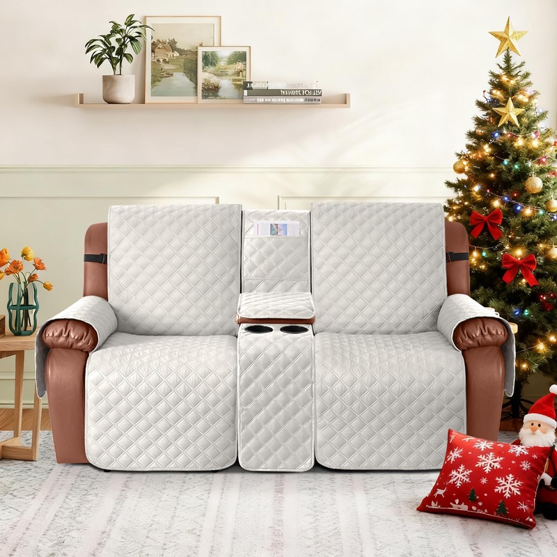 Ruaozz Waterproof Loveseat Recliner Cover with Console Non-Slip Reclining Couch