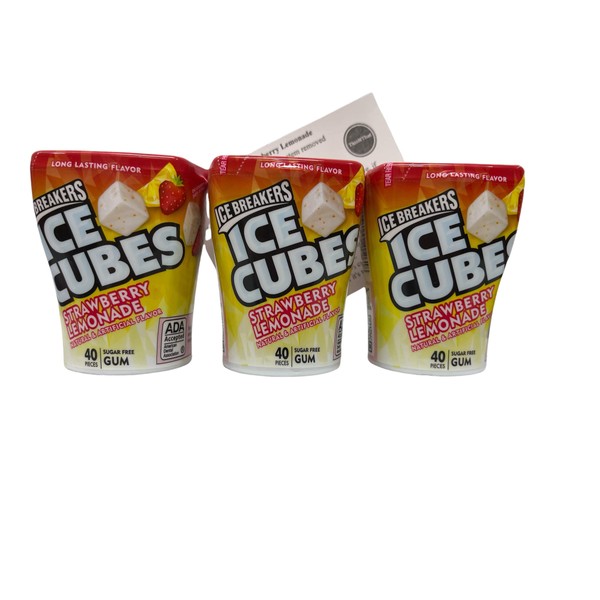 Generic Ice Breakers - Cubos de hielo sin azúcar, limonada de fresa, botellas de 40 unidades, 3 unidades