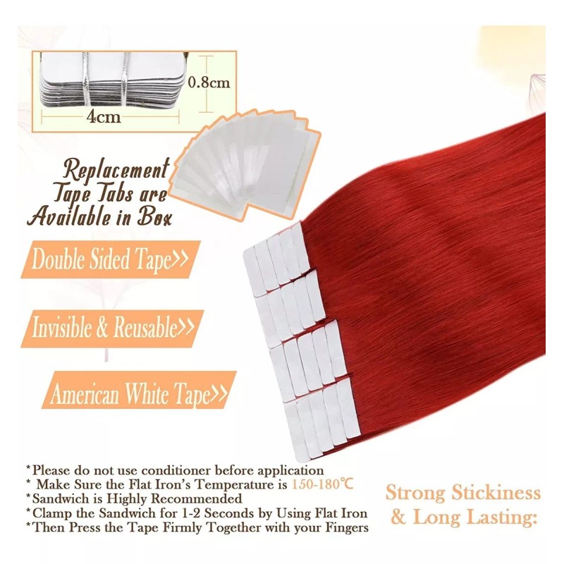 Easyouth Extensiones De Cabello 100% Real 25gr 20in Rojo