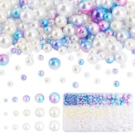PH PandaHall Cuentas de perlas de imitación, 1200 unidades, 15 estilos, cuentas de perlas de plástico con brillo suave de 4/6/8/10/12 mm, cuentas redondas sueltas de encaje blanco antiguo para joyería, decoración de boda, fiesta, agujero de 1.5 ~ 2.3 mm