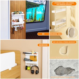 SuoXing Wall Organizer for Bedroom & Bedside Storage and Organization,Cool Stuff for Cute Room Decor for Teen Girls,Dorm Room Essentials Bedside Shelf for Phone,Remote,Earphone,Kindle,Rv,Key,White,1Pc