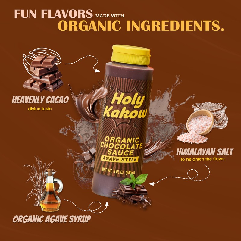 Holy Kakow Organic Chocolate Sauce - Organic Chocolate Syrup, Sweetened
