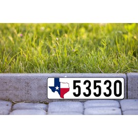 Texas Flag in State Custom Curb Number Self Adhesive Very Durable Aluminum Backing 5"x18"