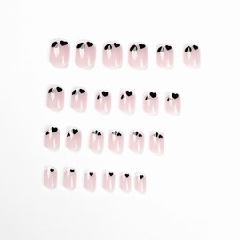 Nail Tip, Short, 24 Pieces, False Nail Tip, White Edge, Skin Color, Heart, Popular, Japanese Style, Cute, Simple, Fashionable Party, Autumn, Spring, Summer, Daily Life, Bridal Nail Tip, Coming of Age