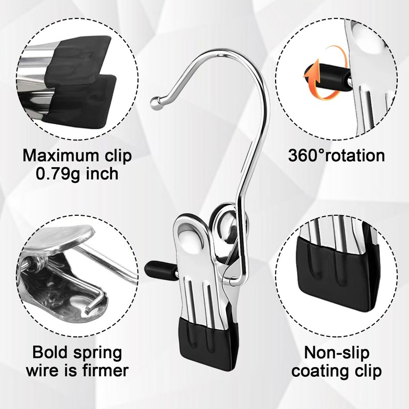 60 clamping hooks, 360° rotatable boot clips, with non-slip, soft