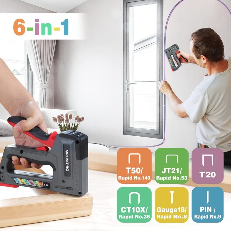 WORKPRO Staple Gun, 6-in-1, Manual Brad Nailer with 4000 Counts