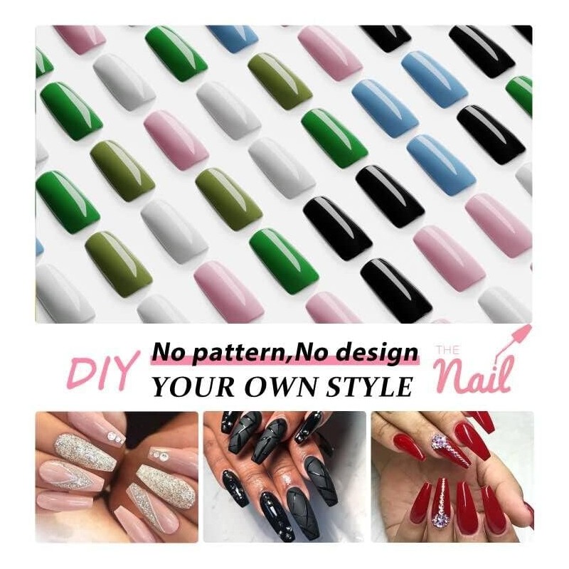 KXAMELIE Grey Press-on Medium Coffin Nails - Reusable, Natural, Thick,