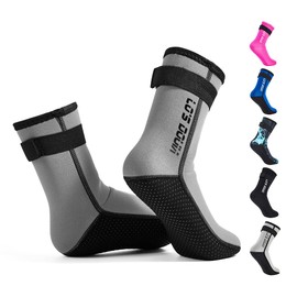 Lo's Douia Neoprene Socks 3mm Diving Socks Wetsuit Socks Thermal Anti-Slip Water Booties for Water Sports (Gray, L)