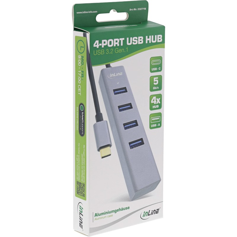 InLine® USB 3.2 USB Type C Multi Hub (4x USB-A