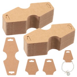 Swpeet 200Pcs 4.7"x 2" Kraft Blank Thick Paper Writable Necklace Bracelet Display Cards With 2 Pre-Drilled Holes - Simple and Sturdy Hanging Functional Card for Jewelry Earring Retail Display