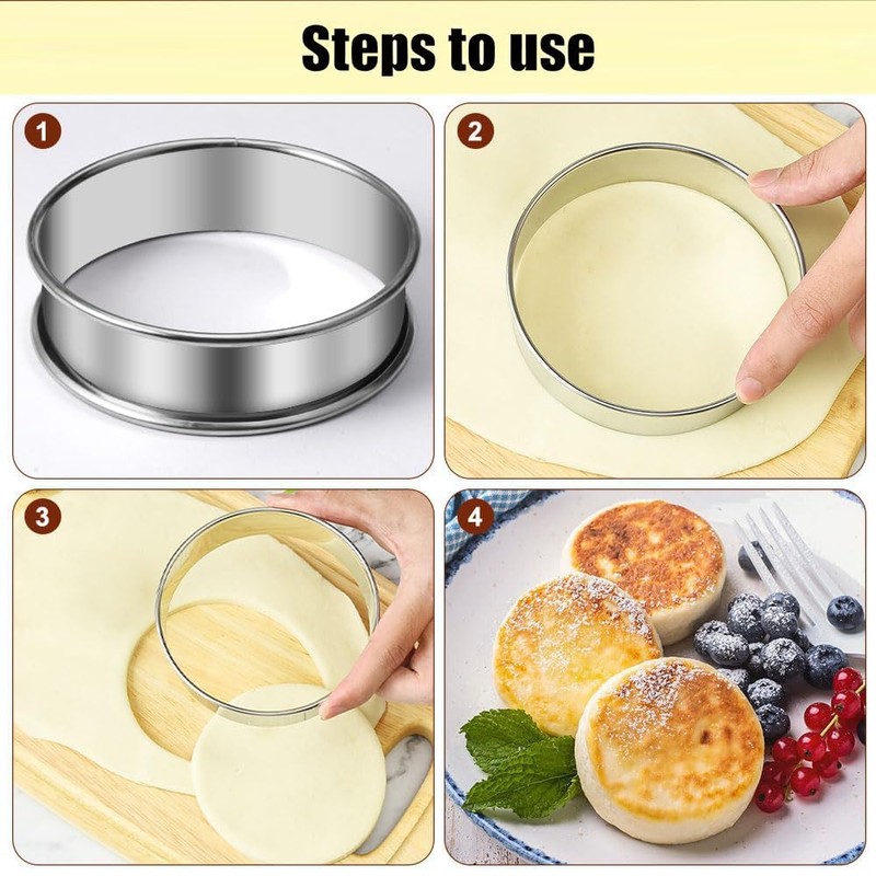 6 Pcs Stainless Steel Baking Rings – 8.5cm Round Crumpet