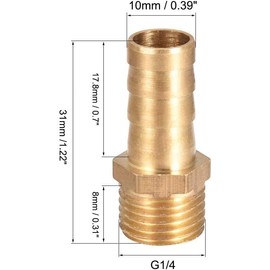 Hsthe Sea 5 Pcs 10mm to 1/4" BSP Solid Brass Barbed Hose Connector to BSP Male Thread Pond/Pool/Hose Pipe Adapter