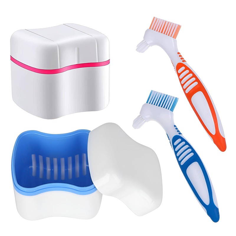 Denture Cleaner Box and Brush Set - 2 Pack Denture