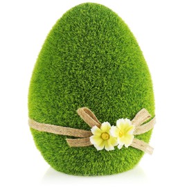 Com-Four® Decorative figures, green ceramic Easter figures, with moss like artificial grass, Easter decoration