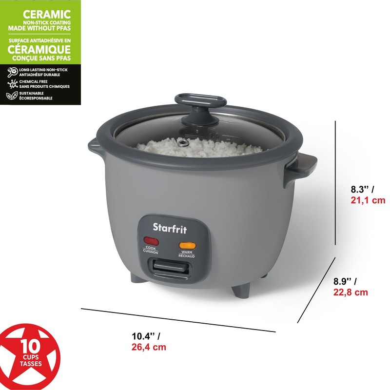 Starfrit 10-Cup Rice Cooker with Ceramic Coating - PFAS-Free -