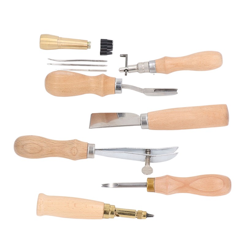 Leather Working Tools Set Log Color Curved Handle DIY Hand