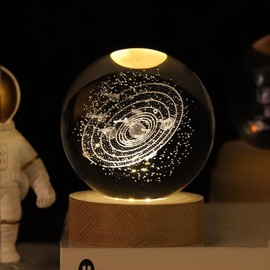 GUOCHENG 3D Solar System Crystal Ball Astronomy Gifts for Kids Bedroom LED Night Lamps, The Solar System Model for Physicist Glowing Planets Snow Globe (Solar-S)