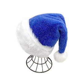 Ausejopeac Blue Santa Hat for Adults, Plush Blue Velvet Xmas Hat for Women Men Holiday New Year Party Supplies