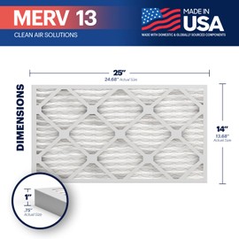 BNX TruFilter 14x25x1 Air Filter MERV 13 (4-Pack) - MADE IN USA - Electrostatic Pleated Air Conditioner HVAC AC Furnace Filters for Allergies, Pollen, Mold, Bacteria, Smoke, Allergen, MPR 1900 FPR 10