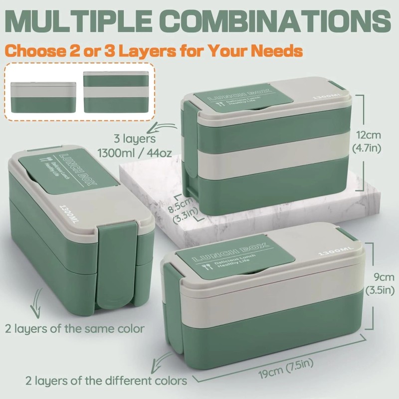 GadgBlizza Bento Box Adult Lunch Box, Stackable 3 Layers Lunch