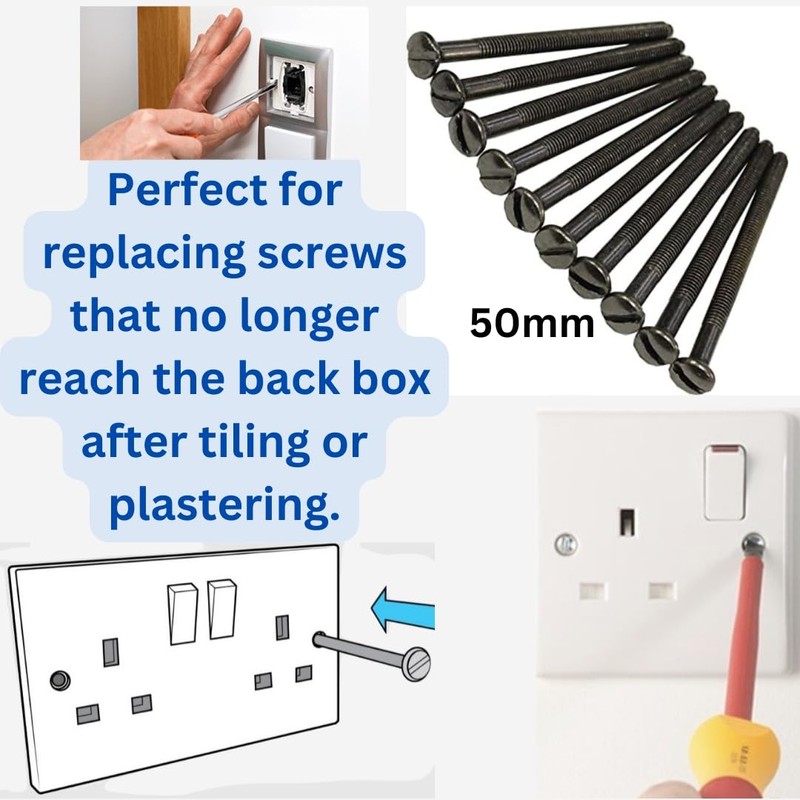 Pack of 10 Electrical Screws 50mm Black Nickel M3.5 Long