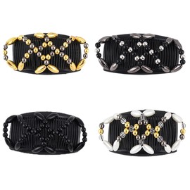 ZKSXOA 4pcs Kitchen-dream Magic Beads Hair Comb Magic Elastic Hair Combs Double Clips Hair Holder Stretch Double Side Combs Clips for Women Girls Hair Accessory DIY Hair Styling Tool