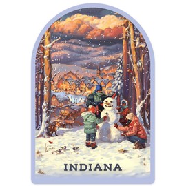 Die Cut Sticker Indiana, Merry and Bright, Vintage Snowman, Vinyl Sticker 1 to 3 inches (Waterproof Decal for Cars, Water Bottles, Laptops, Coolers), Small