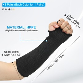 PATIKIL 14 Inch Cut Resistant Sleeve, 3 Pairs Arm Safety Protectors Sleeves with Thumb Hole Level 5 Protection Forearm Guard Sleeves for Thin Skin and Bruising, M, Black/Gray/Yellow