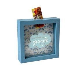 Salvadanaio per Bambini in Stile Nuvola, 16x16 cm, Cornice Blu con Motivo Arcobaleno