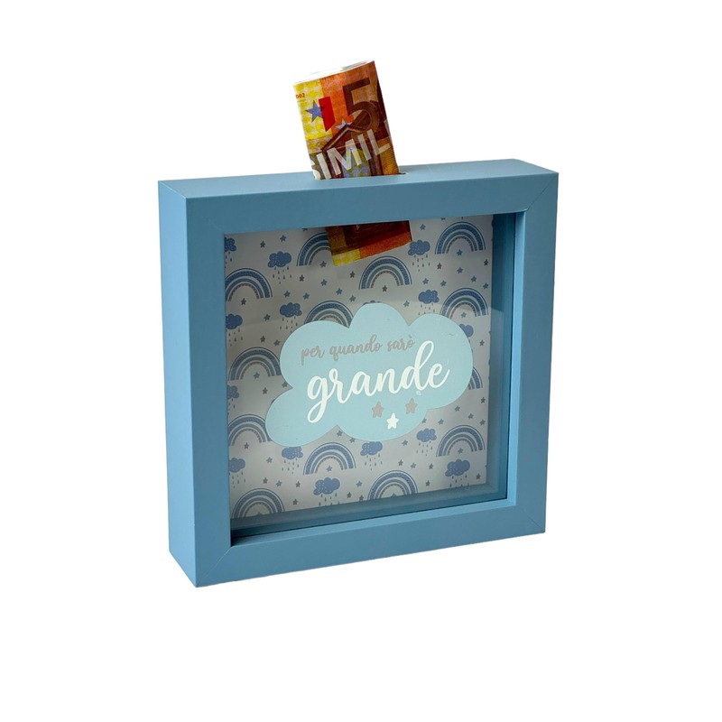 Salvadanaio per Bambini in Stile Nuvola, 16x16 cm, Cornice Blu