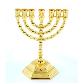 Decorative Menorah , Menora 7 Branch Jewish Israel Holy Land Jerusalem.12 Tribes Design-gold Color 5 by holyland souvenir