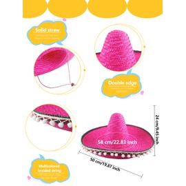 Swakuta Giant Mexican Sombrero Hat Multicolor Straw Sombrero Hat Large Cinco De Mayo Fiesta Headband for Mexican Party Costume Accessories (Rose Red)