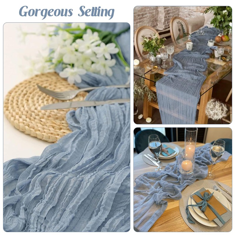 Dusty Blue 10FT Cheesecloth Table Runner Boho Gauze Fabric Table