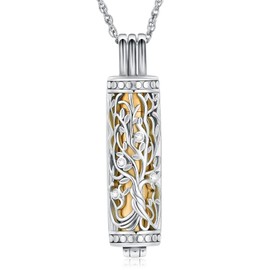 shajwo Cylinder Cremation Jewelry Tree of Life Urn Ashes Necklace for Women Men Vial Cremation Ash Pendant Loved One Memorial Jewelry,Gold