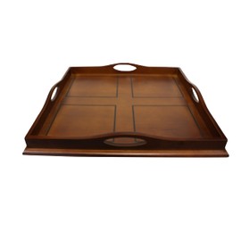 Mountain Woods Square Ottoman Wooden Serving Tray with Handles | Coffee Tray | Home Décor - 23.5" x 23.5" x 2.875"