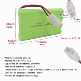 2 baterías recargables AA de 9.6 V 2800 mAh con enchufe Tamiya con cable de carga USB para RC de juguete, coches, camiones, tanques, vehículos de inge