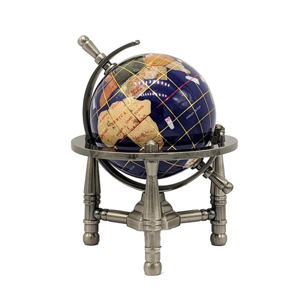 Unique Art 6-Inch by Blue Lapis Ocean Mini Table Top Gemstone World Globe with Silver Tripod